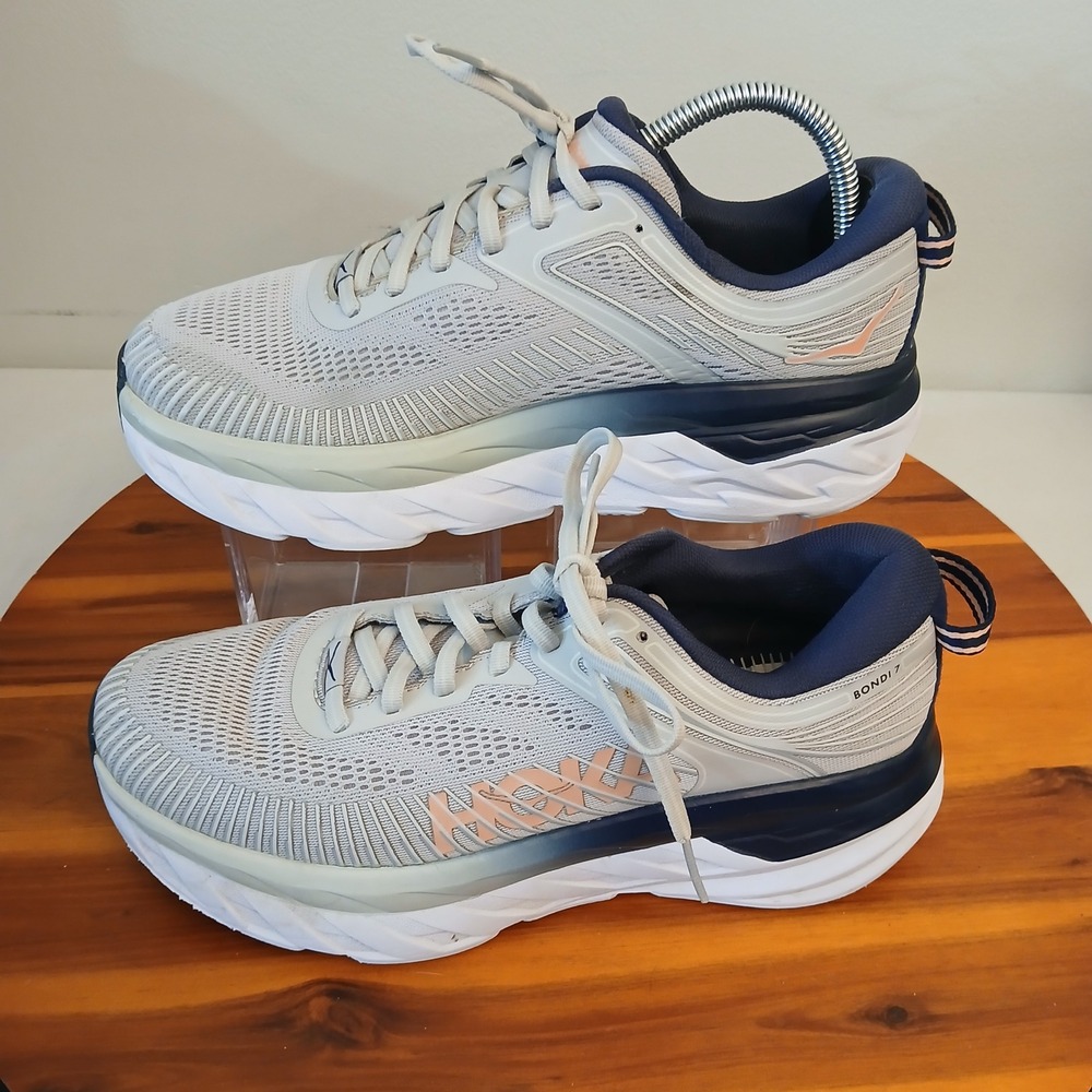 Hoka One One Bondi 7 Womens 8.5 Grey Blue Running Shoes Sneakers 1110519 LRBI